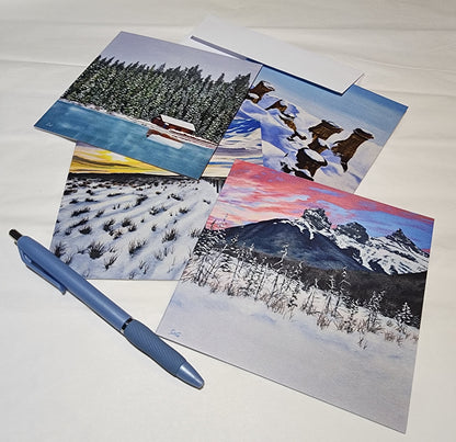 4 pack of blank original art Alberta winter landscape scenes