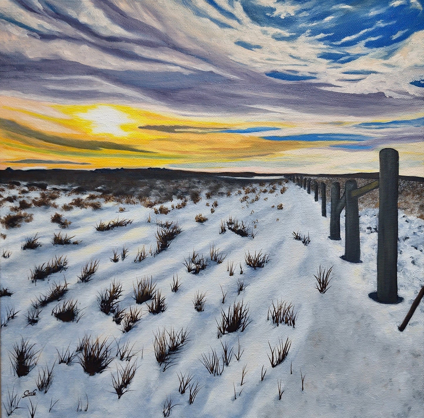 Art card - Winter Sunset Over The Prairies by Christina Gouldsborough Canadian Landscape Artist